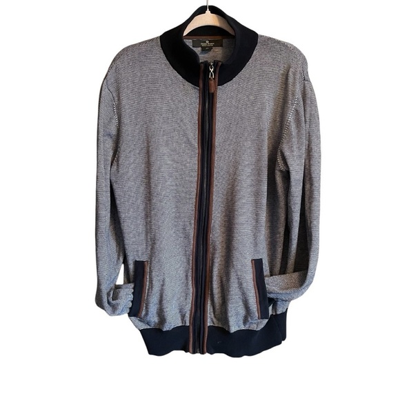 Daniel Bishop Collection Navy Trim-Zipup Cardigan sweater-100% Cotton-Size Large - Picture 9 of 15